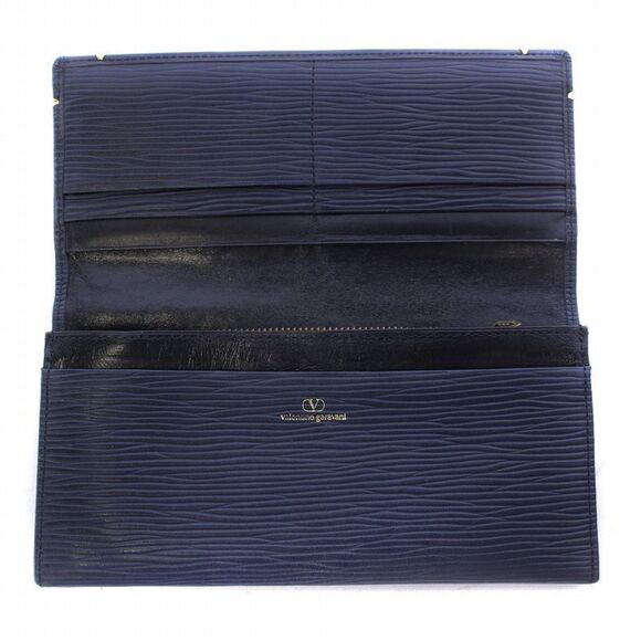 Valentino (Authentic) Navy Blue Epi Leather & Gold Accent Bi-fold Long Wallet - Picture 6 of 8